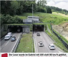  ??  ?? Der Leser wurde im Gubrist mit 100 statt 80 km/h geblitzt.