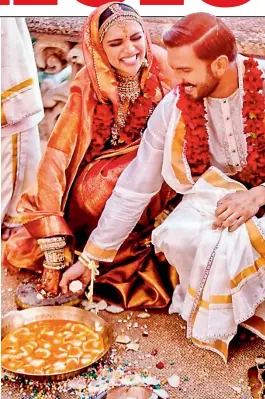  ??  ?? Deepika Padukone and Ranveer Singh during their wedding