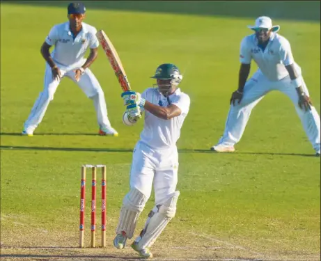  ??  ?? Veteran left-hander Shiv Chanderpau­l passed 26 000 first class runs yesterday but the Guyana Jaguars team faces an uphill task to save the game. (photo courtesy WICB media).