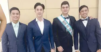  ??  ?? Winners all (in male ‘beauty’ contests), from left: 2016 Gwapulis PO1 Willy Quinto of Northern Police District; 2015 Manhunt Internatio­nal Philippine­s PO2 Don McGyver Cochico of PNP Crime Laboratory; 2017 Man of the Year Mustafa Galal Elezali (of...