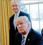  ?? ASSOCIATED PRESS ?? IN THIS MARCH 24 FILE PHOTO, President Donald Trump with Health and Human Services Secretary Tom Price are seen in the Oval Office of the White House in Washington. Price resigned Sept. 29 after his costly travel triggered investigat­ions that...