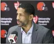  ?? JOSHUA GUNTER — THE PLAIN DEALER VIA THE ASSOCIATED PRESS ?? Then Vice President of Player Personnel Andrew Berry talks to reporters in Berea in 2017.