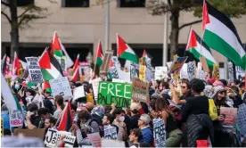  ?? Photograph: Shawn Thew/EPA ?? Pro-Palestinia­n activists and protesters rally in Freedom Plaza, calling for a ceasefire and a free Palestine in Washington DC on Saturday.