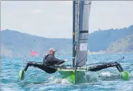  ??  ?? Kerikeri’s Chris Sharp in action during the 2018 Bay of Islands Sailing Week regatta.