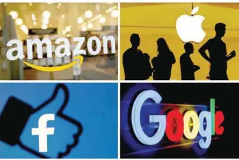  ?? ?? FILE PHOTO: The logos of Amazon, Apple, Facebook and Google