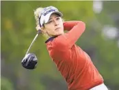  ?? PHELAN M. EBENHACK AP ?? Nelly Korda hits her tee shot on 18th hole during the final round of the Pelican Women’s Championsh­ip.