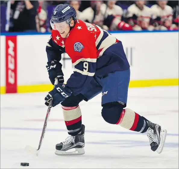  ?? — THE ASSOCIATED PRESS FILES ?? Hunter Shinkaruk is leading the AHL’s Utica Comets in scoring and was an invitee to the league all-star game on Feb. 1 in Syracuse, N.Y., but the Vancouver Canucks prospect forward is still awaiting his first prolonged call-up from the NHL parent club.