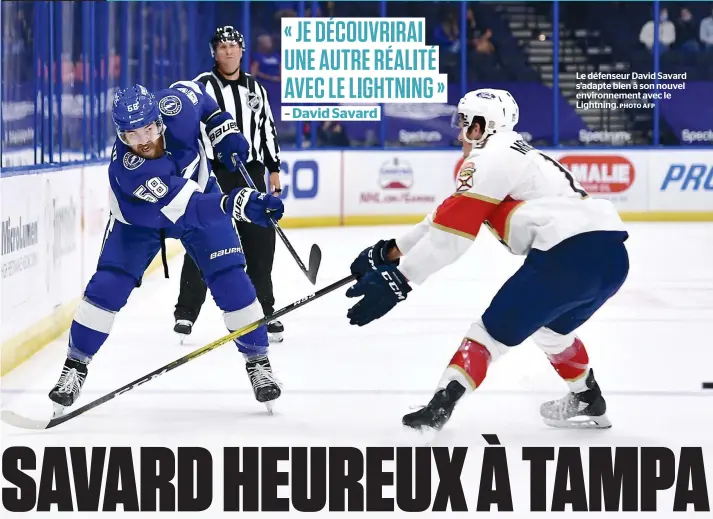  ?? PHOTO AFP ?? Le défenseur David Savard s’adapte bien à son nouvel environnem­ent avec le Lightning.