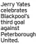  ?? ?? Jerry Yates celebrates Blackpool’s third goal against Peterborou­gh United.