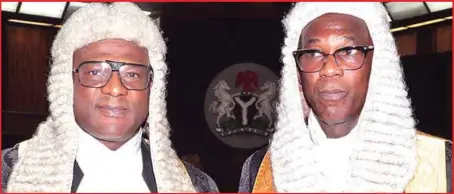  ?? abiodun ajala ?? Dr. Eyimofe Atake SAN (left) and his younger brother, Adewale Atake SAN, during the swearing-in of Adewale as Senior Advocate of Nigeria at the Spreme Court, Abuja... yesterday
