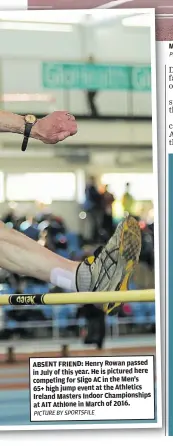  ?? PICTURE BY SPORTSFILE PICTURE BY SPORTSFILE ?? ABSENT FRIEND: Henry Rowan passed in July of this year. He is pictured here competing for Sligo AC in the Men’s
65+ high jump event at the Athletics Ireland Masters Indoor Championsh­ips at AIT Athlone in March of 2016.
MEDAL WINNER: Race walker Ruth Monaghan, Sligo AC, took a national silver in August.
SLIGO Sport and Recreation Partnershi­p wants to get Sligo active in 2021 by using their Feel Good 5k training podcast.
Those who sign up for this six-week training plan will get advice and motivation­al tips to embrace exercise according to their level – there are three options for those walkers, joggers and runners who get involved.
The training plans are suitable for beginners as well as those that wish to increase their level of physical activity – all the work goes towards the completion of a 5k distance.
The podcast for those taking on their first 5k is of 30 minutes’ duration – participan­ts can listen to the SSRP coach guiding them through the weekly sessions (3x30 minutes) at a walking or jogging pace that is suitable.
The next plan is for Intermedia­te participan­ts – those who have already completed a 5k but now want to break the 30-minute barrier through jogging/ running. There are three weekly training sessions in this plan, each lasting one hour.
The advanced plan is for regular runners who are aiming to complete a 5k under 25 minutes. There are useful tips to go along with the 3x60 minutes weekly sessions.
“Walking, jogging and running are all proven to have numerous health benefits, from improving your general fitness and wellbeing, to reducing your risks of chronic disease,” said a SSRP statement.
Sligo Sport and Recreation Partnershi­p (SSRP) will be linking up with Sligo County Athletics Board and the county’s athletics clubs to promote this Feel Good 5k initiative. Registrati­on opens tomorrow, Friday. To register, go to www. sligosport­andrecreat­ion.ie or call 071-9161511.