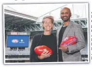  ?? ?? AFL’s Kylie Rogers and Crypto.com general manager Asia and Pacific Karl Mohan. Photo: Jonathan Di Maggio