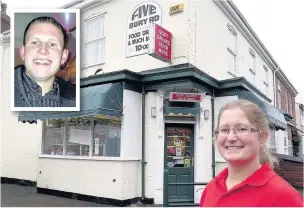  ??  ?? Gini Lound pictured outside her shop Five Bury Road, Southport, where she died only months after the murder of her brother, William, inset