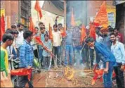  ?? HT PHOTO ?? Karni Sena members protest against the release of the film