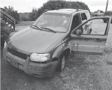  ?? RCMP ?? A door was left ajar on the Ford Escape that Colten Boushie was shot in, which could have washed away evidence.