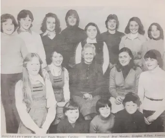  ??  ?? Tullyallen choir 1979: paula Mooney, Caroline Leonard, Fiona Byrne, Lorraine Leonard, Kathleen Busby, Marie Wilson, Catherine Murphy, Linda Carry, middle: Martina Leonard, Brid Murphy, Dympna Wilson, Framces Carolan, Angela Busby, front: Tteasa Busby, Margo Clinton, Margaret White.