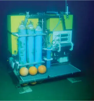  ?? Foto: ROV-Team/GEOMAR ?? Ocean Elevator Lander mit den Geräten für die CO2-Freisetzun­g in der Nordsee