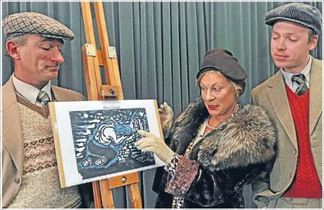  ?? Photo: JIM CHIPP ?? Pitmen to painters: Patrick Davies, left, and Guy Langford play artistic Geordie coal miners and Catherine Downes will play their heiress patron in The Pitmen Painters.