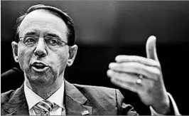  ?? ANDREW HARNIK/AP ?? Deputy Attorney General Rod Rosenstein, seen at Wednesday’s House committee hearing, said he would not fire the special counsel unless he had violated guidelines or the law.