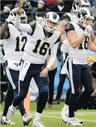  ?? MARK ZALESKI/AP FILES ?? Quarterbac­k Jared Goff and the Los Angeles Rams host the Atlanta Falcons on Saturday in a wild-card weekend playoff tilt featuring this year’s top offensive team against last year’s best offence.