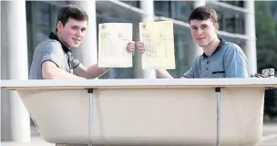  ??  ?? Twins Rory, left, and Ryan Doolan achieved identical A-level results – and were off to Bath Uni