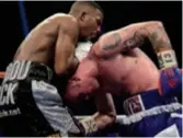  ??  ?? SUPPORTING FLOYD AND BASHING BRITS: Jack thunders through Cleverly [top] in a stunning peformance on the Floyd Mayweather-conor Mcgregor undercard last summer. Before that, in September 2015, Jack warms the crowd up for Mayweather’s win over Andre...