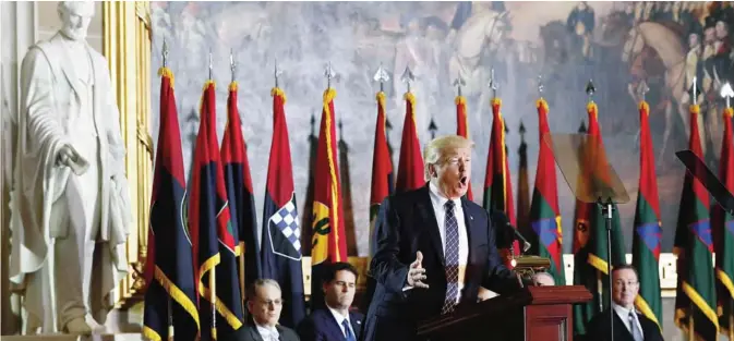  ??  ?? WASHINGTON: In this April 25, 2017 photo, President Donald Trump speaks on Capitol Hill in Washington. —AP