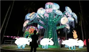  ?? Photos by Dhes Handumon ?? Kids wowed at the Dubai Garden Glow during a media preview of the park on Sunday. Right, a view of Art Park, the fourth attraction added to the family destinatio­n in Dubai. —