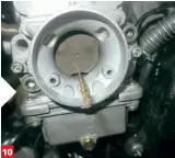  ??  ?? 10&amp;11/ Using number one cylinder carb as a base, I use a drill bit to accurately set slide balance at idle speed, then the alignment dots on the slides for open throttle using the cable adjusters. Balancing the carbs is important to the overall smooth running of the RG500 and an easy job. 12/ The painted and de-coked pipes and flushed and painted radiator.