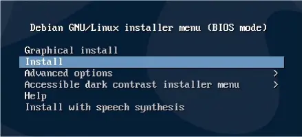  ??  ?? Debian 10 installati­on menu showing that a BIOS system has been detected.