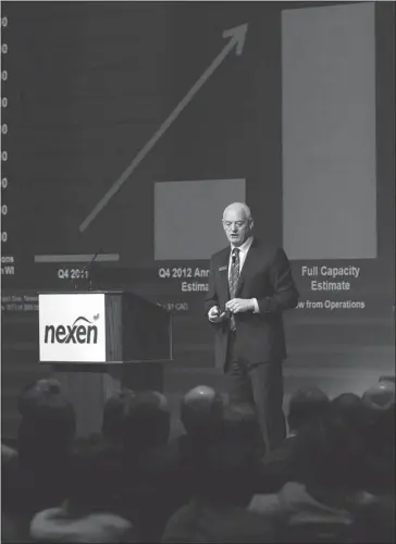  ?? Stuart Gradon, Calgary Herald ?? Kevin Reinhart, interim president at Nexen, at the company’s annual general meeting on Wednesday.