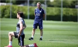  ??  ?? Brendan Rodgers, who contracted coronaviru­s in March, oversees a Leicester training session this week Photograph: Plumb Images/Leicester City/Getty Images