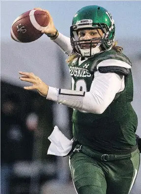  ?? LIAM RICHARDS ?? University of Regina Rams quarterbac­k Noah Picton, left, and University of Saskatchew­an Huskies quarterbac­k Kyle Siemens will face off against each other tonight at Griffiths Stadium. Watching from the stands will be their proud fathers — former Rams quarterbac­k Dean Picton, and former Huskies quarterbac­k Doug Siemens.