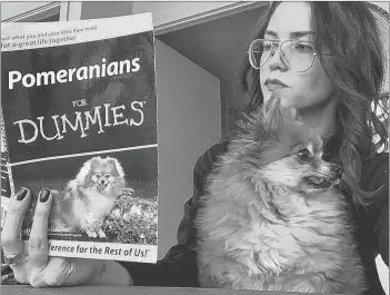  ?? CONTRIBUTE­D ?? Jill Ellsworth reading “Pomeranian­s for Dummies.”