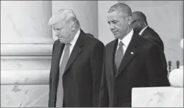  ?? REUTERS ?? Donald Trump and Barack Obama during the Presidenti­al Inaugurati­on on January 20.