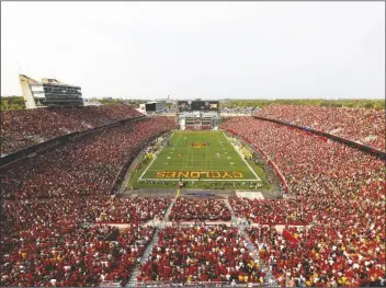  ?? MATTHEW PUTNEY/AP ?? IOWA STATE TAKES ON IOWA in a sellout crowd of 61,500 people at Jack Trice Stadium during the first half of a college football game on Sept. 11, 2021, in Ames, Iowa.