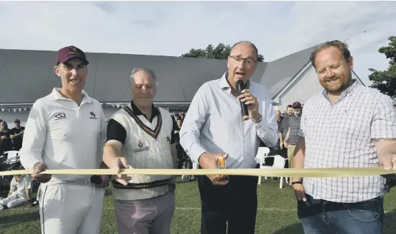  ?? ?? Nassington CC’s new clubhouse opening with, from left, first-team captain Dan Anslow, groundsman Bill Taylor, Jonathan Agnew and club chairman Matt Blakeley. Photo: David Lowndes.