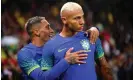  ?? Photograph: Anne-Christine Poujoulat/AFP/Getty Images ?? Brazil’s Richarliso­n after scoring their second goal against Tunisia in Paris.