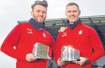  ??  ?? Falkirk co-bosses Lee Miller and David Mccracken picked up Manager of the Month awards back in January