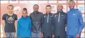  ?? HT PHOTO ?? Top internatio­nal athletes pose after a training session.