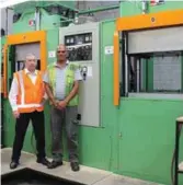  ??  ?? Kent Stansfield (Sales Manager) and GP Dillon (Moulding Production Supervisor) in front of new moulding machine.