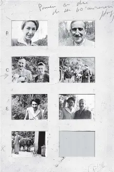  ??  ?? Links: Fotos von Zweigs 60. Geburtstag in Brasilien. Sie zeigen u. a. seine zweite Frau Lotte und den Hund Plucky. In der Mitte: Begräbnis von Lotte und Stefan Zweig am 24. 2. 1942 in Petrópolis sowie ihr letztes Haus. Rechts: Gedenkstei­n vor Zweigs...