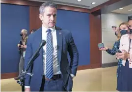  ?? J. SCOTT APPLEWHITE/AP ?? Rep. Adam Kinzinger, R-Ill., speaks to reporters at the Capitol in Washington, D.C., on May 12.