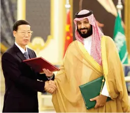  ??  ?? Crown Prince Mohammed bin Salman and Chinese Vice Premier Zhang Gaoli at the Saudi-Chinese Joint Committee meeting in Jeddah on Thursday. (SPA)