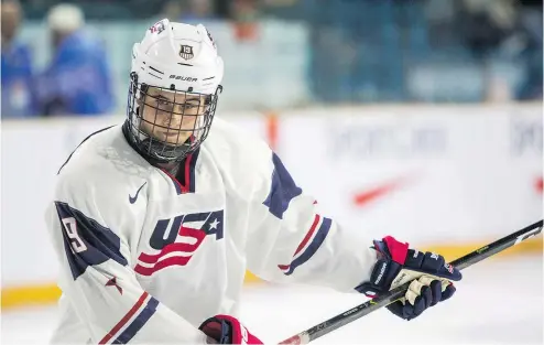  ??  ?? Team USA star Jack Hughes already is being touted as a potential No.1 overall selection at the 2019 NHL draft.