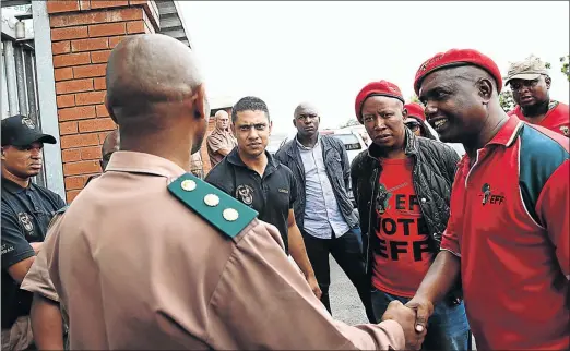  ?? Picture: TMG ?? JUST VISITING: EFF leader Julius Malema yesterday paid incarcerat­ed #FeesMustFa­ll student activist Bonginkosi Khanyile a visit at the Westville Prison in Durban. Malema’s entourage included party officials and lawyers, as well as Khanyile’s mother,...