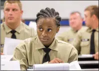  ?? Arkansas Democrat-Gazette/BENJAMIN KRAIN ?? Katina Jones and 26 other cadets started training last week for the Little Rock Police Academy. With 80 police vacancies, the city will advertise for proposals for a multimedia police recruiting campaign.