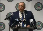  ?? LIVESTREAM SCREENSHOT ?? Madison County Chairman John Becker speaking at a press briefing May 5 concerning a recent outbreak of COVID-19