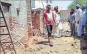  ??  ?? Villagers at the site of the roof collapse at Nihal Singh Wala in Moga on Wednesday. HT PHOTO