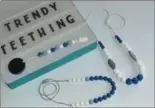  ??  ?? Boogalu Baby’s teething pin, adult necklace (long chain) and child necklace, all made of silicone, are designed to be affordable and safe for kids.